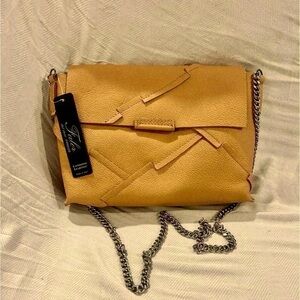 FALOR Genuine Italian Leather Geometric Stitch Crossbody Clutch NWTS